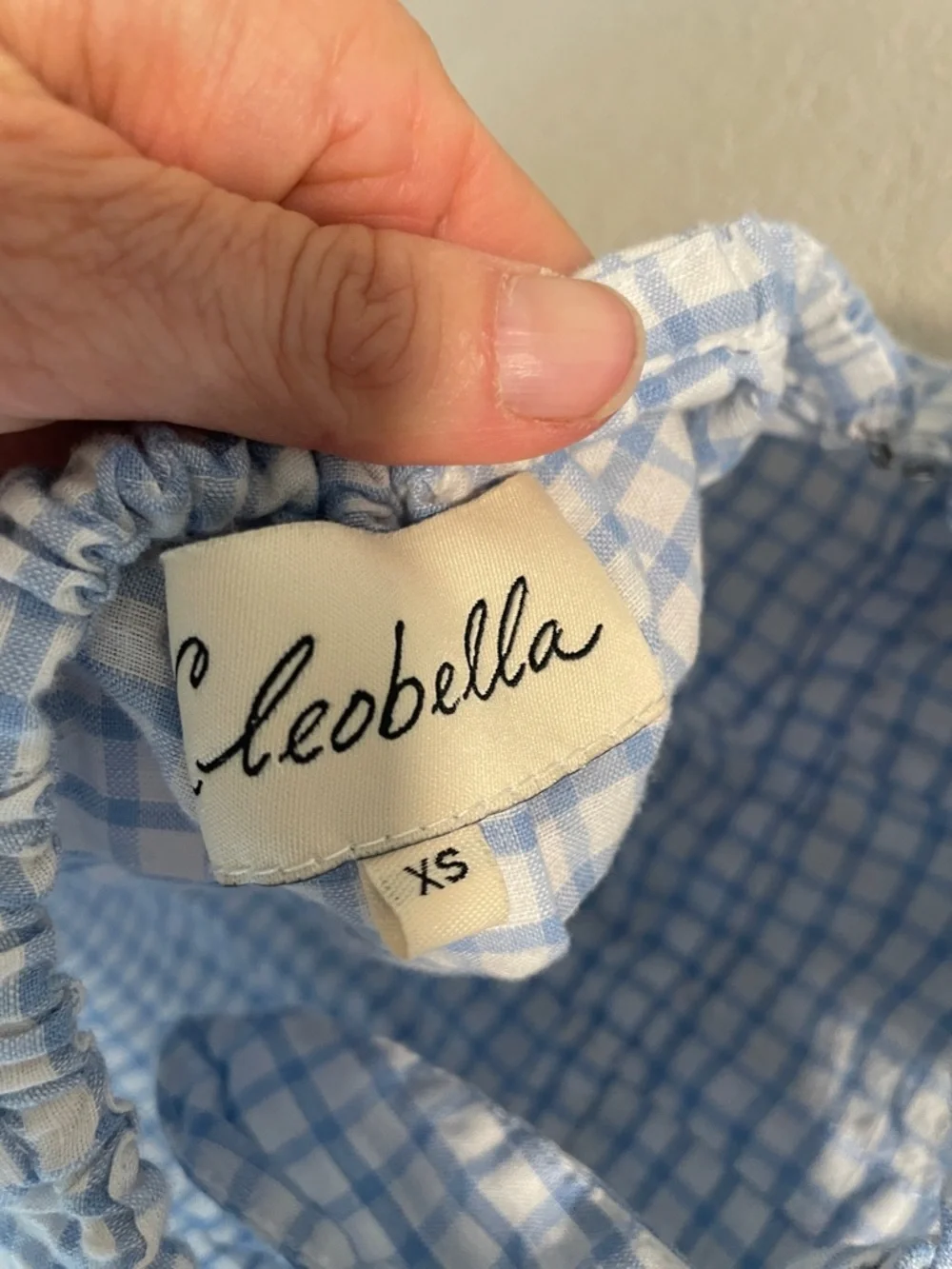 Cleobella Lou Lou Off the Shoulder Pastel Blue Gingham Mini Dress XS - Picture 4 of 8